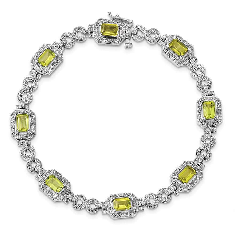 Sterling Silver Rhodium-plated Diamond & Peridot Bracelet 7.75 inches