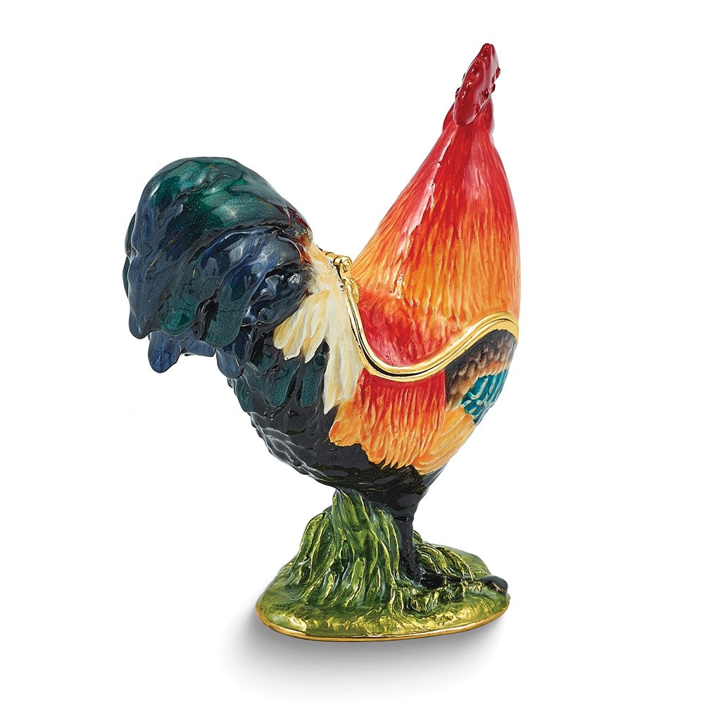Luxury Giftware by Jere Bejeweled RUSTY Rooster Trinket Box with Matching 18 inch Necklace