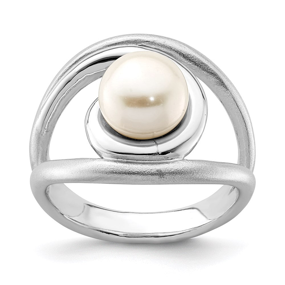 Sterling Silver Rhodium-plated Satin/Polished 8-9mm Button FWC Pearl Ring