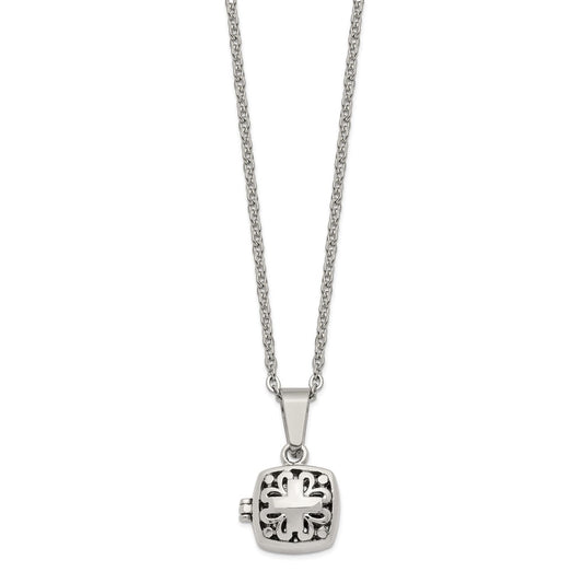 Stainless Steel Polished and Antiqued Magnetic Prayer Box 18in Necklace