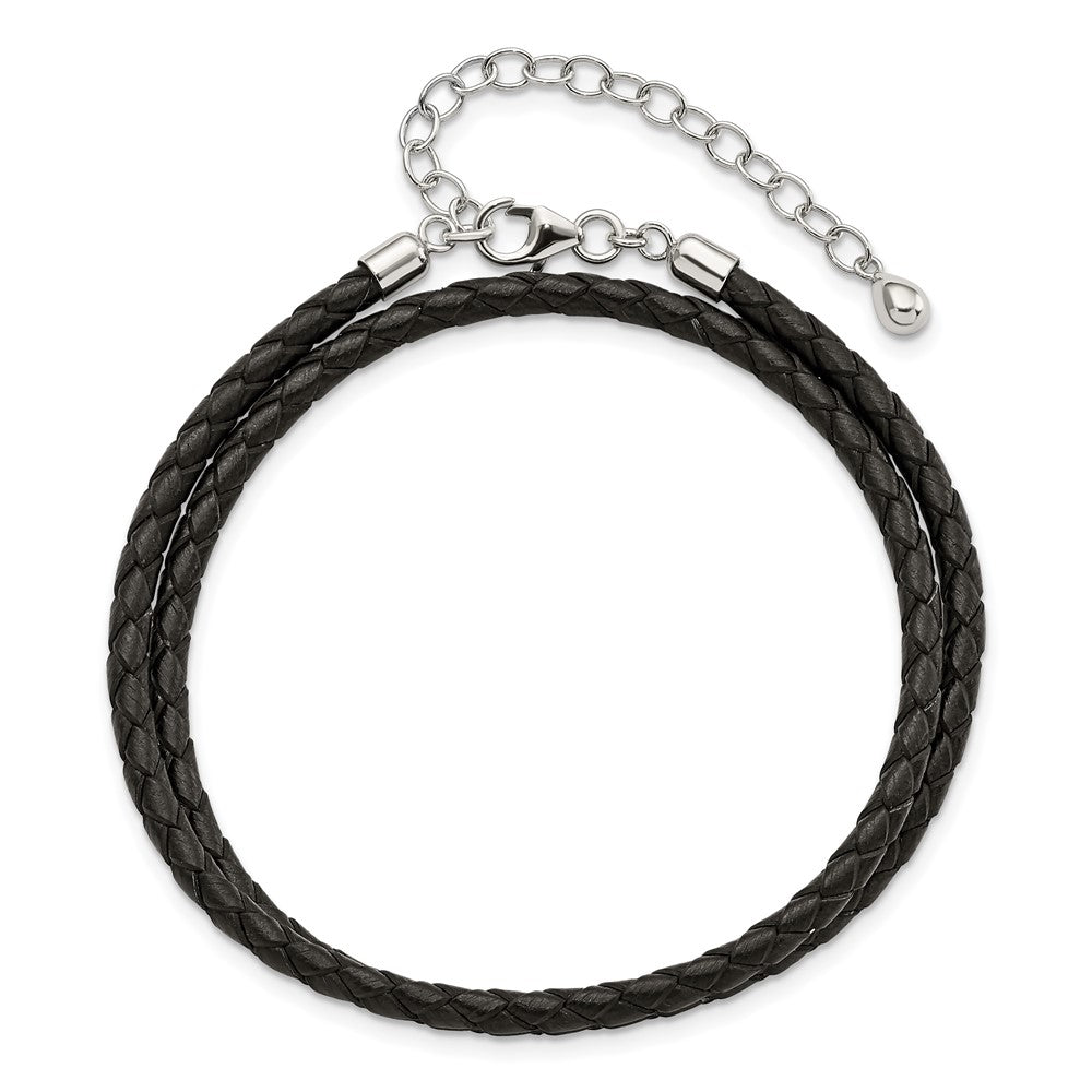 SS Reflections Black Leather Rh-plated 14in w/2in ext Choker/Wrap Bracelet 14 inches