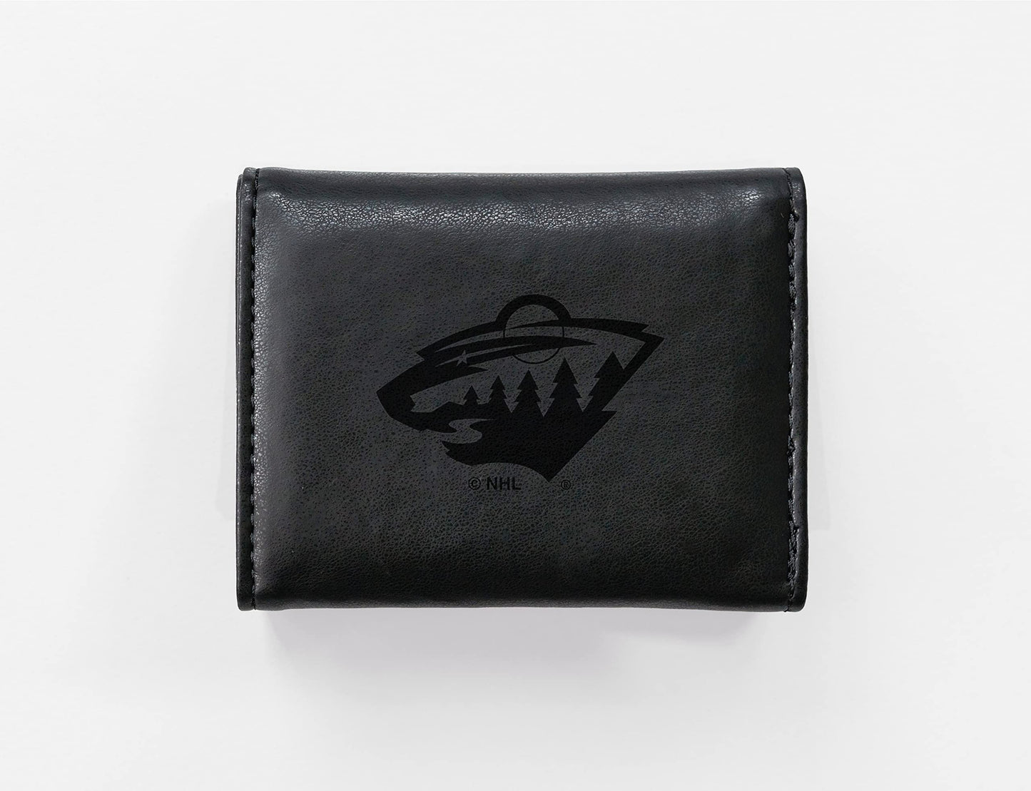 Hockey Rico Industries Minnesota Wild Black Laser Engraved Trifold Laser Engraved Tri-Fold Wallet - Men's Accessory