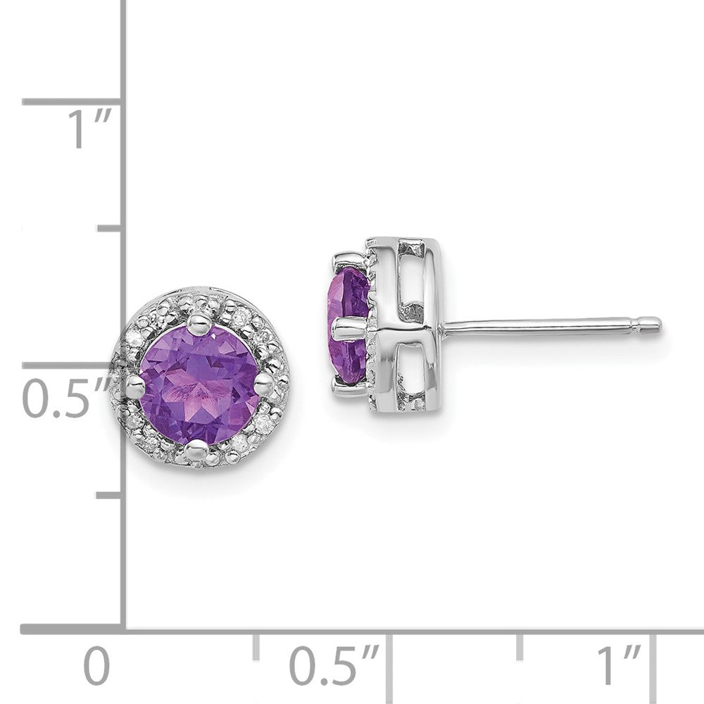 Sterling Silver Amethyst and Diamond Halo Post Earrings