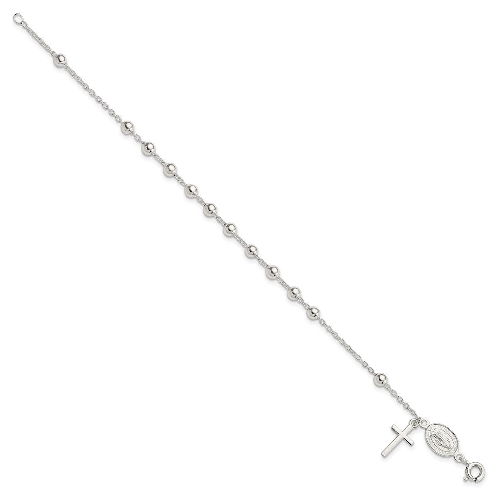 Sterling Silver Beaded Polished Rosary 7.5 inch Bracelet 7.5 inches