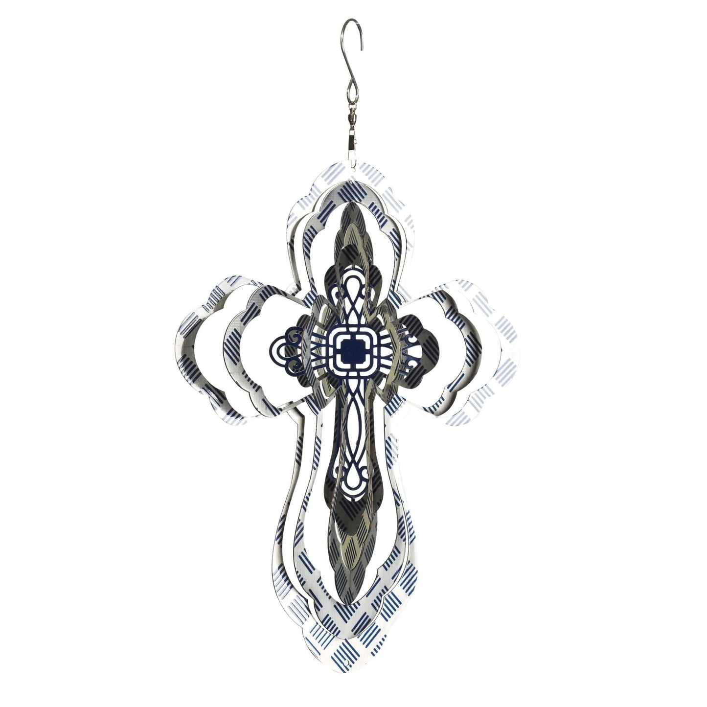 Dicksons Multidimensional Navy Blue Lines 12 inch Stainless Steel Wind Spinner Outdoor Accessory