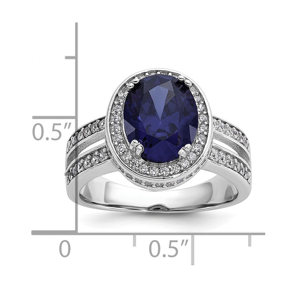 Cheryl M Sterling Silver Rhodium-plated Polished Fancy Blue and White CZ Halo Ring