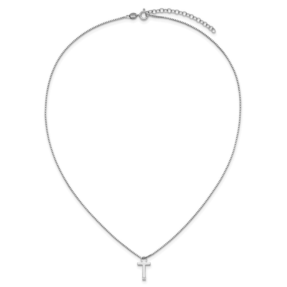 White Ice Sterling Silver Rhodium-plated 18 inch Diamond Letter T Initial Neckalce plus 2 inch Extender 18 Inches