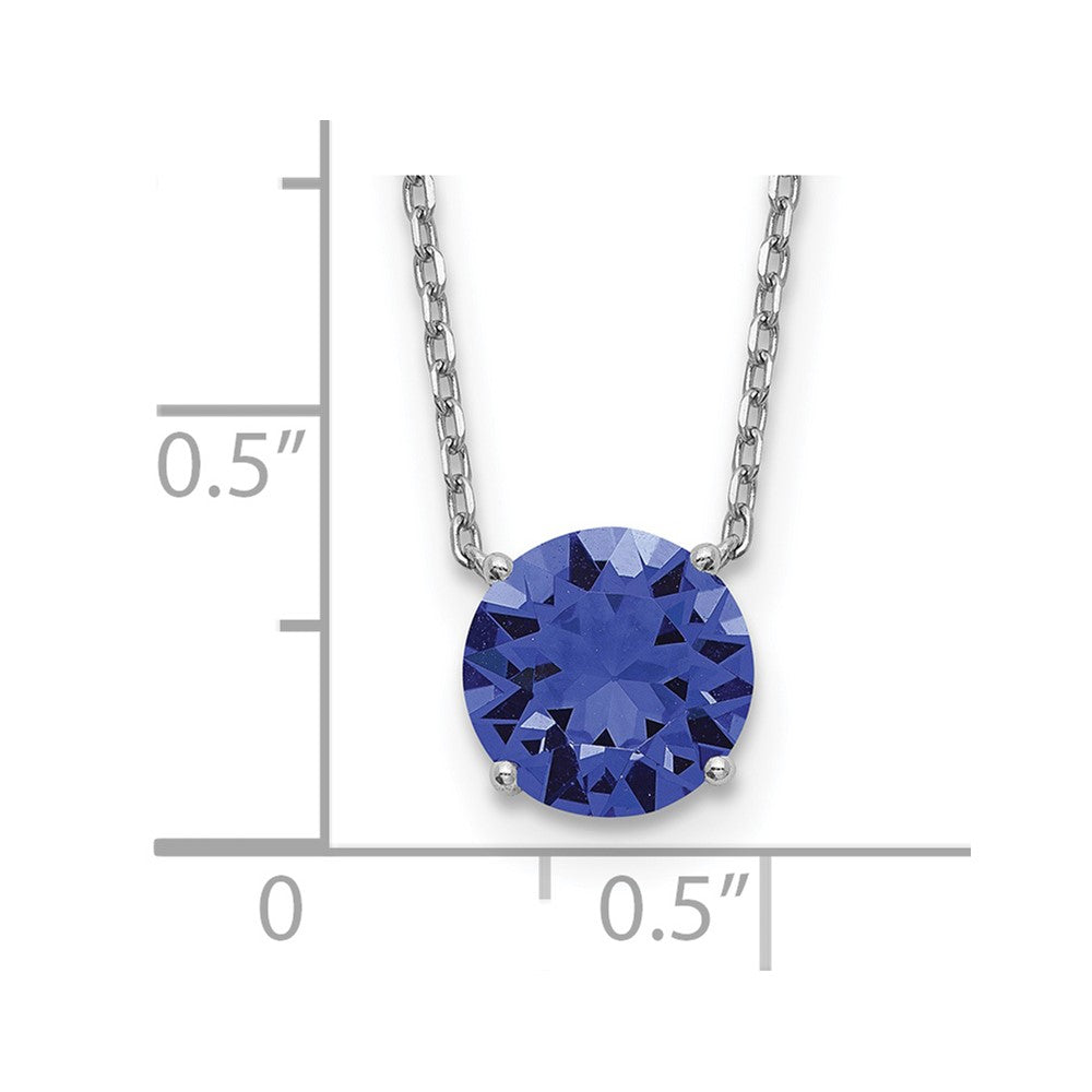 Sterling Silver Rhodium Plated Blue Swarovski Crystal 16.5 inch Necklace with 2 inch extension