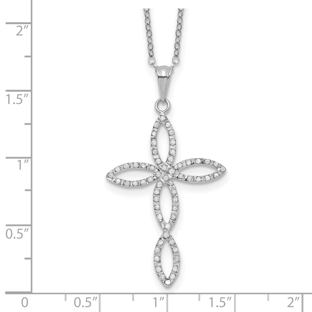 Diamond Fascination Diamond Mystique Sterling Silver Platinum-plated Diamond Cross 18 Inch Necklace 18 Inches
