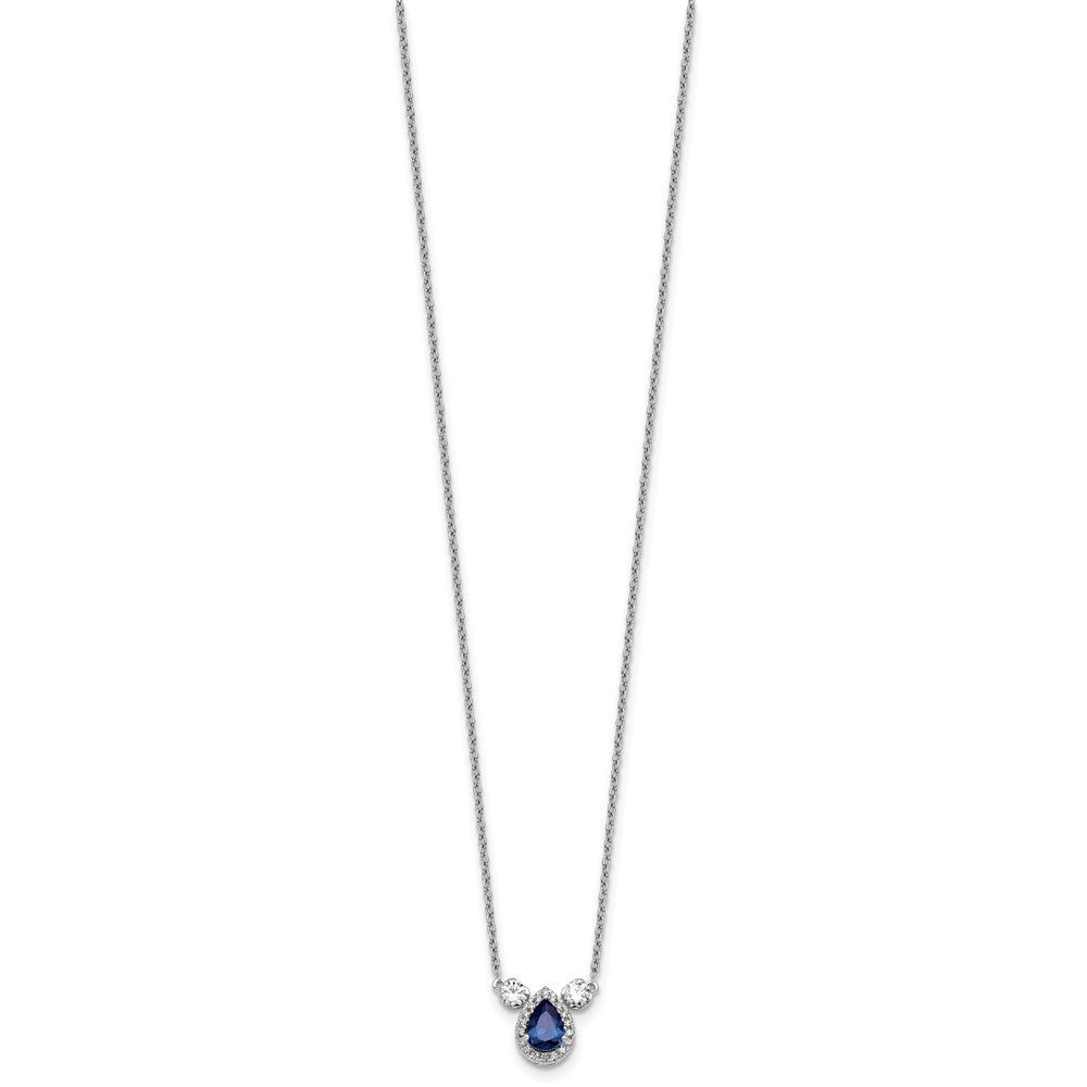 14k White Gold 1/2 carat Lab Grown Diamond VS/SI+ G+ and Created Sapphire Three Stone 16 inch Necklace