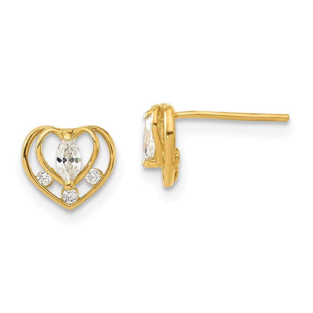 14ky Madi K Childrens Polished CZ Double Heart Post Earrings