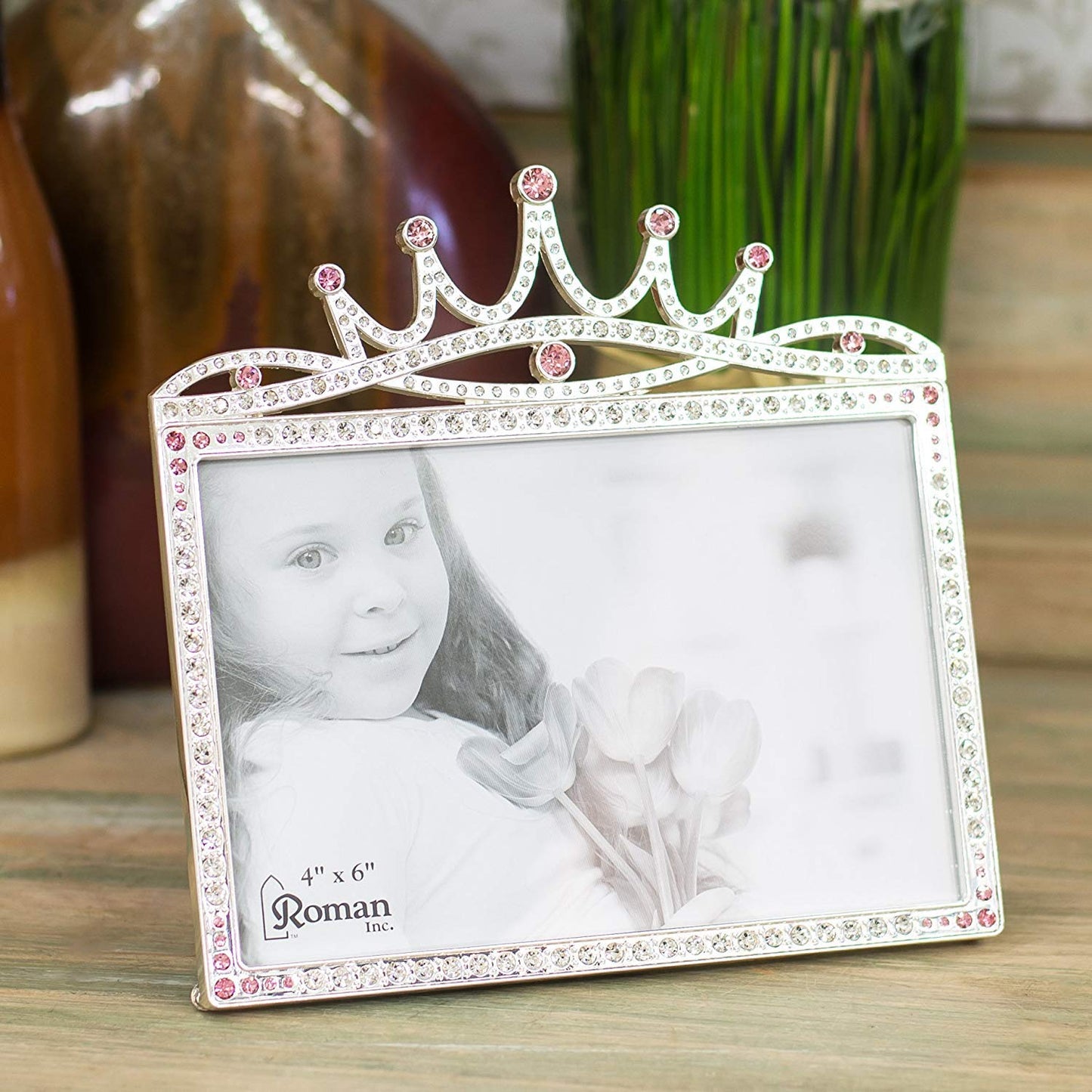 Princess Crown Rhinestone Encrusted 6 x 5.5 inch Zinc Alloy Table Top Picture Frame