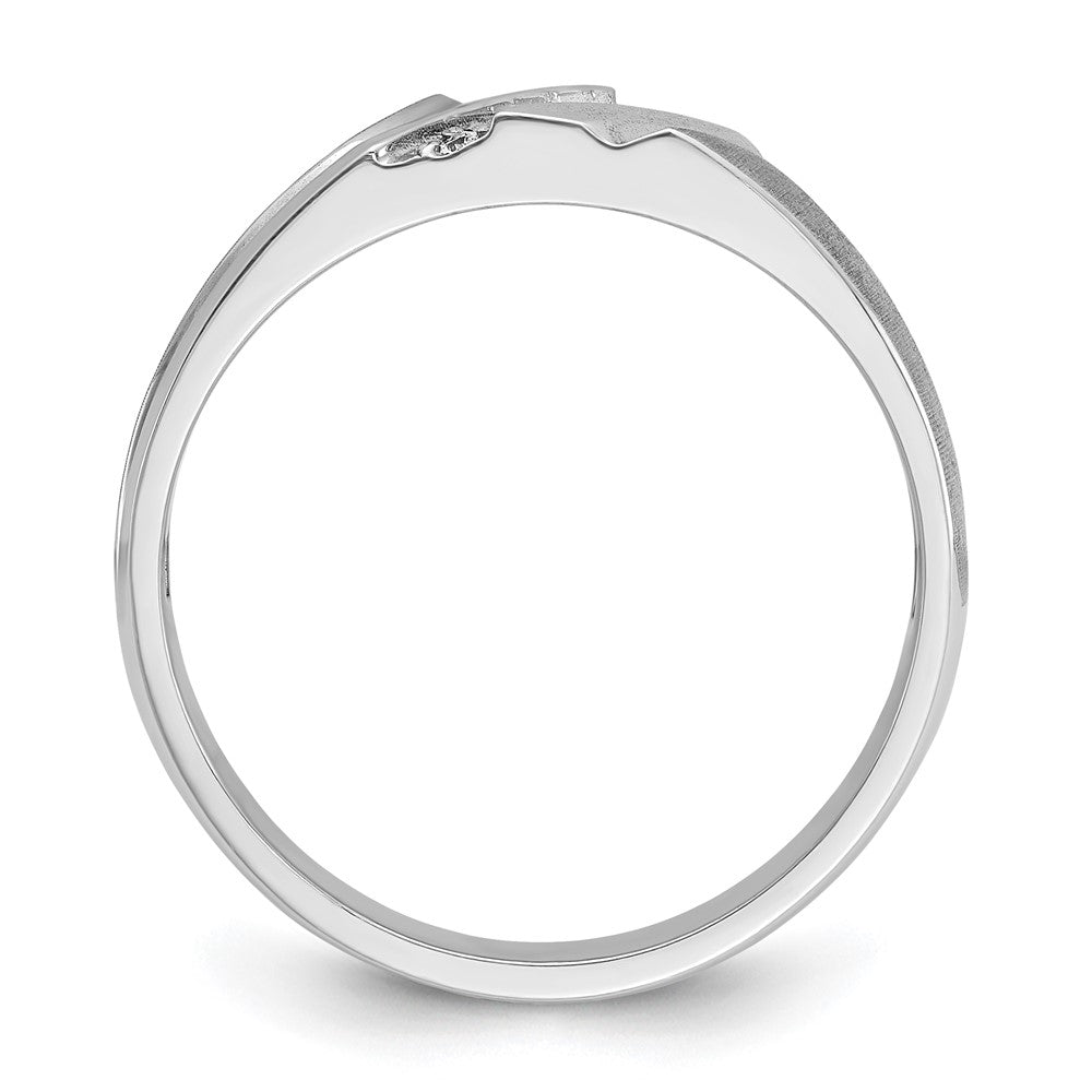 IBGoodman 14k White Gold Men's Polished Satin and Grooved 5-Stone 1/20 Carat AA Quality Diamond Ring