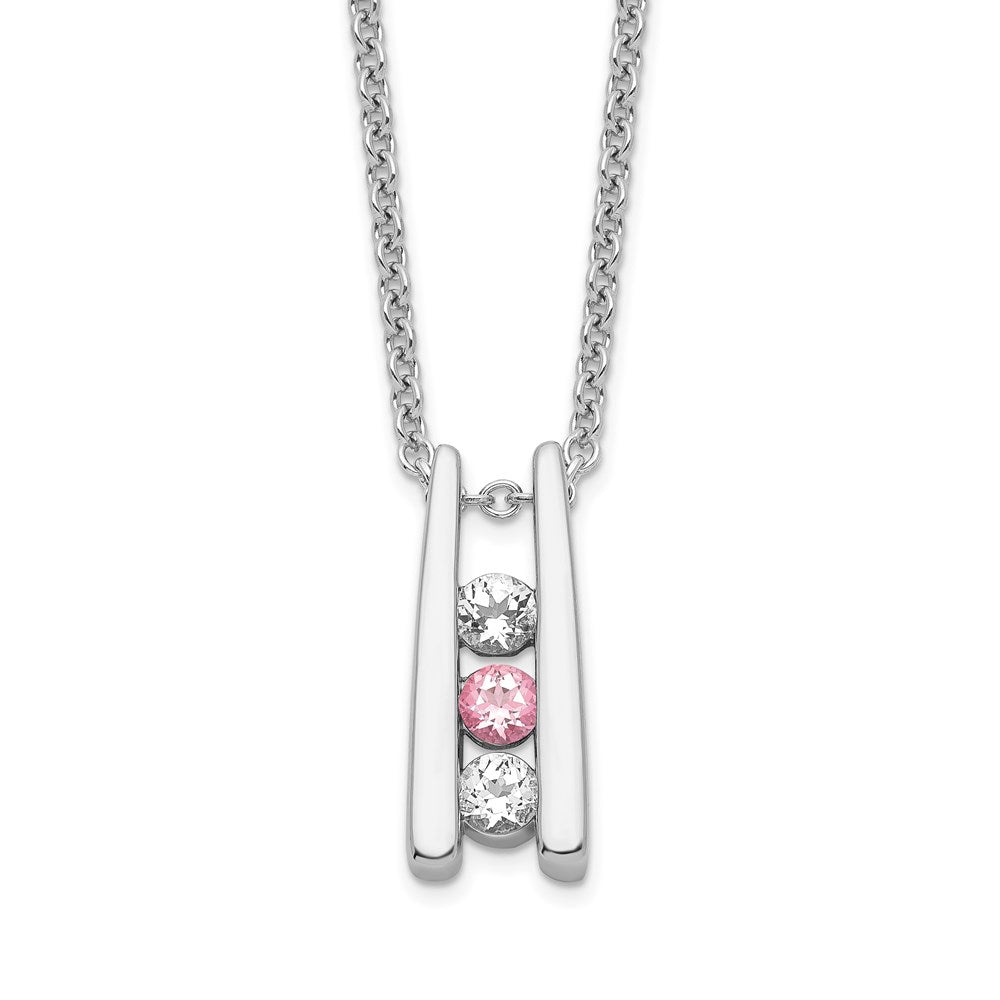 Survivor Collection 10K White Gold Rhodium-plated 16 Inch White and Pink Topaz Grateful Necklace with 2 Inch Extender