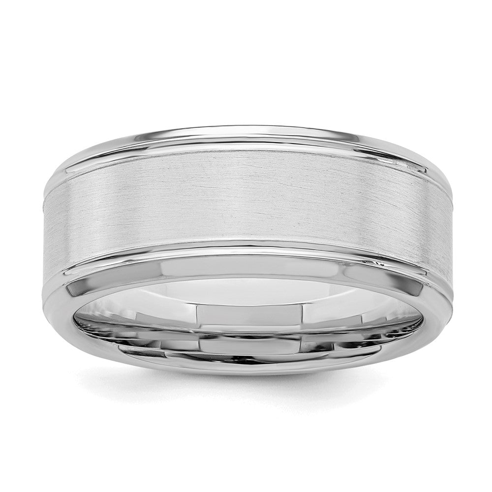 Sterling Silver Rhodium-plated 8mm Brushed Fancy Band Size 8.5