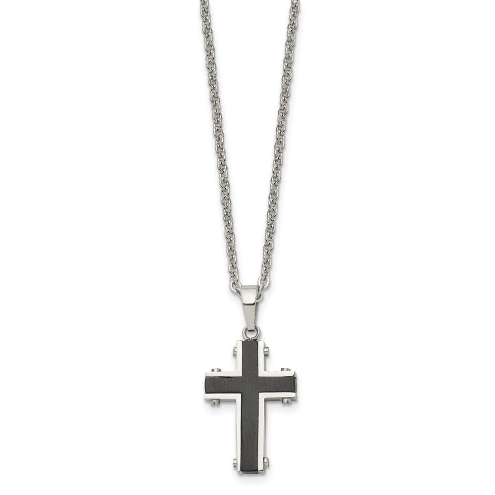 Stainless Steel Polished Black IP-plated Cross 22in Necklace