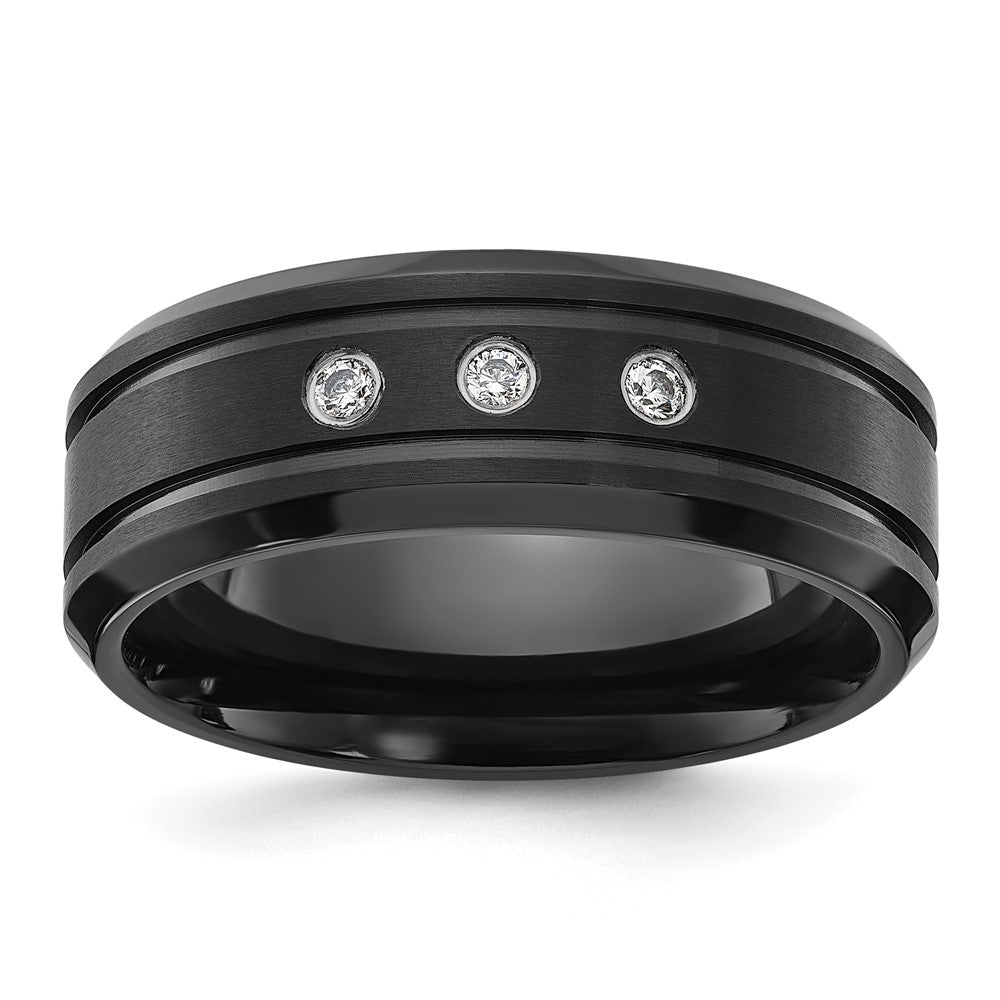 Chisel Titanium Polished Black IP-plated CZ 8mm Band Size - 10.5