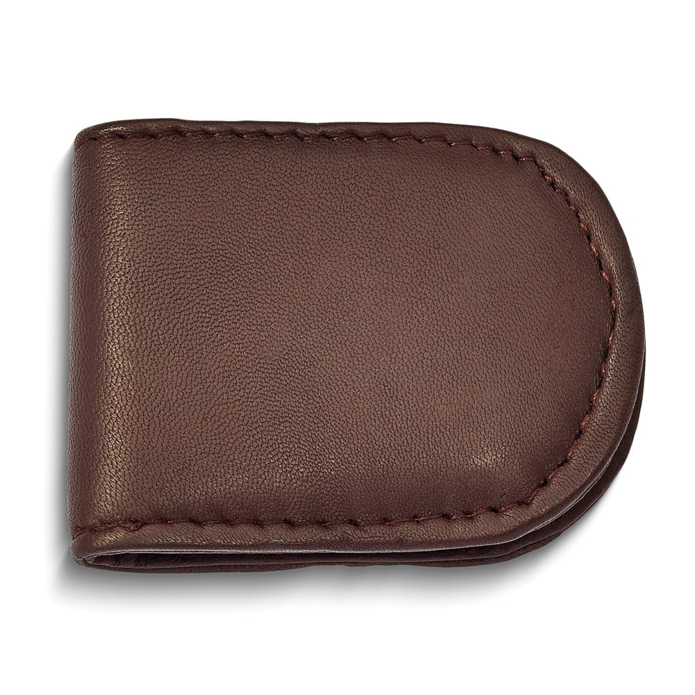 Set of 2 - Made in India Genuine Cowhide Slim Leather Magnetic Money Clip (Brown)