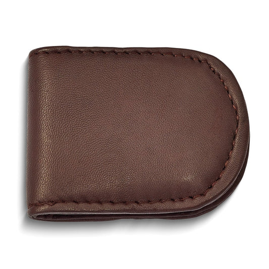 Set of 2 - Made in India Genuine Cowhide Slim Leather Magnetic Money Clip (Brown)