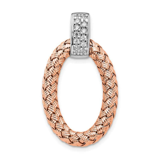 Sterling Silver RH-plate Rose Gold-plate CZ Braided Oval Pendant