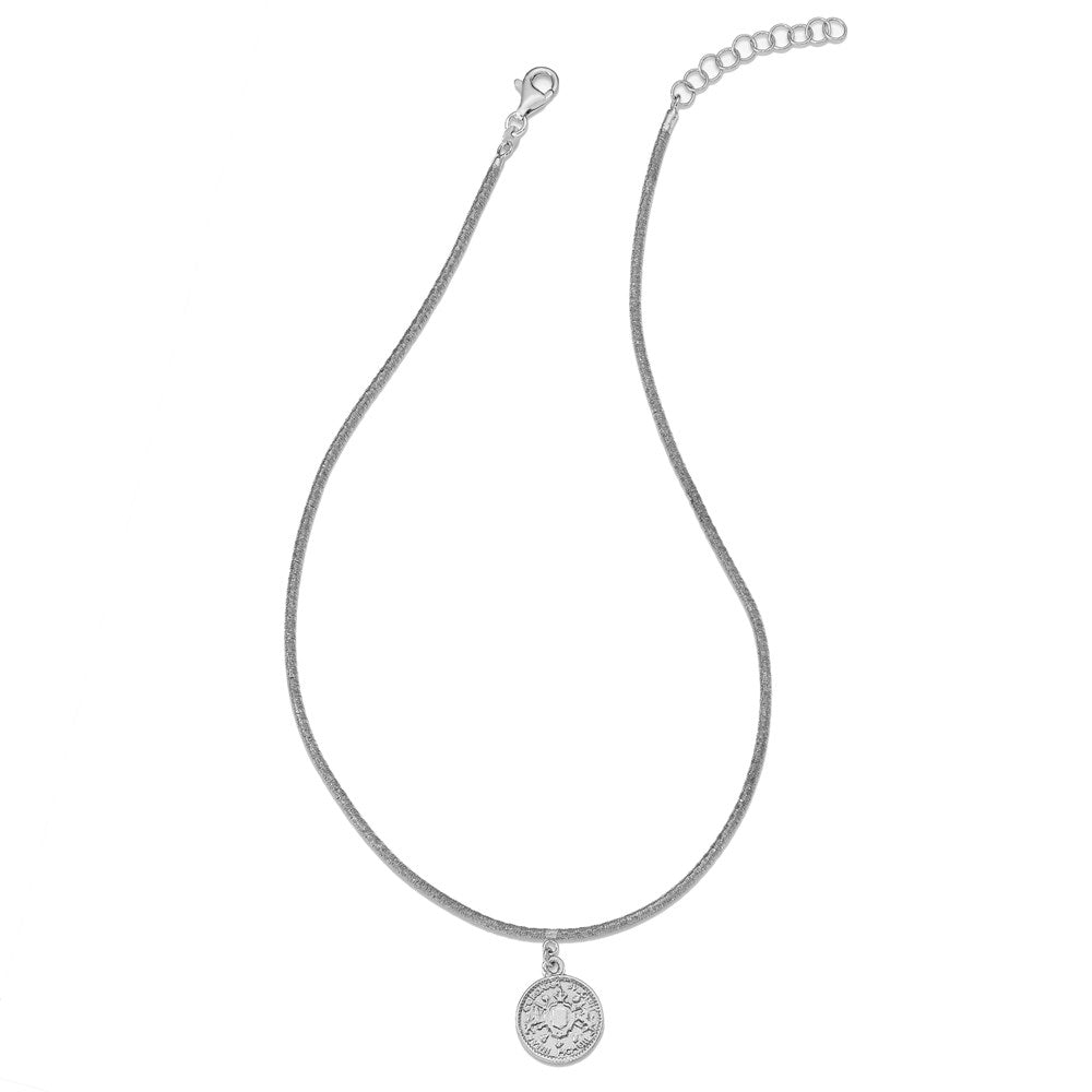 SS Rhod-plat Polished Elizabeth II Medal w/1.5 in ext. Necklace