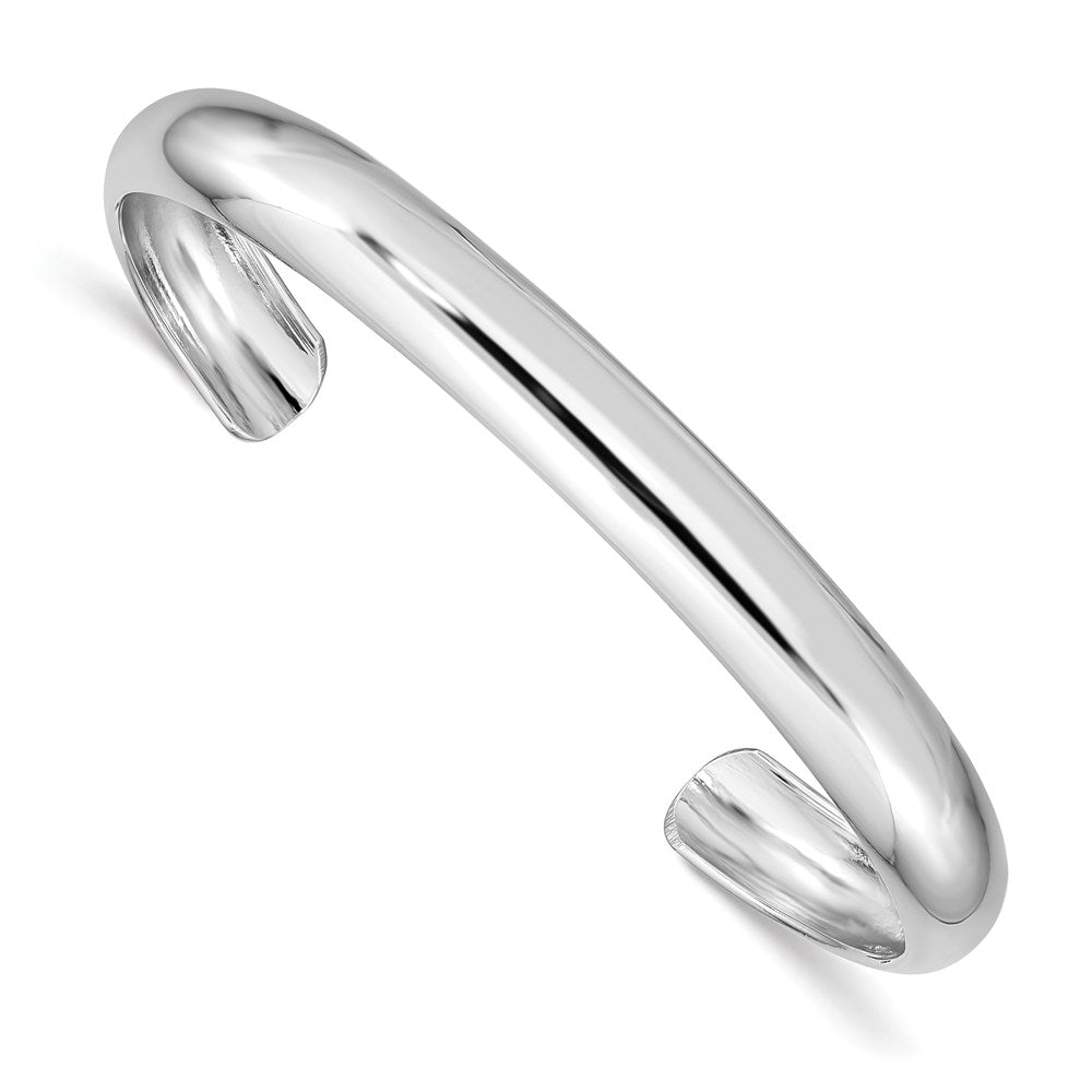 Sterling Silver Rhod-plated Polished & Domed 6mm Children's Cuff Bangle 5.75 inches