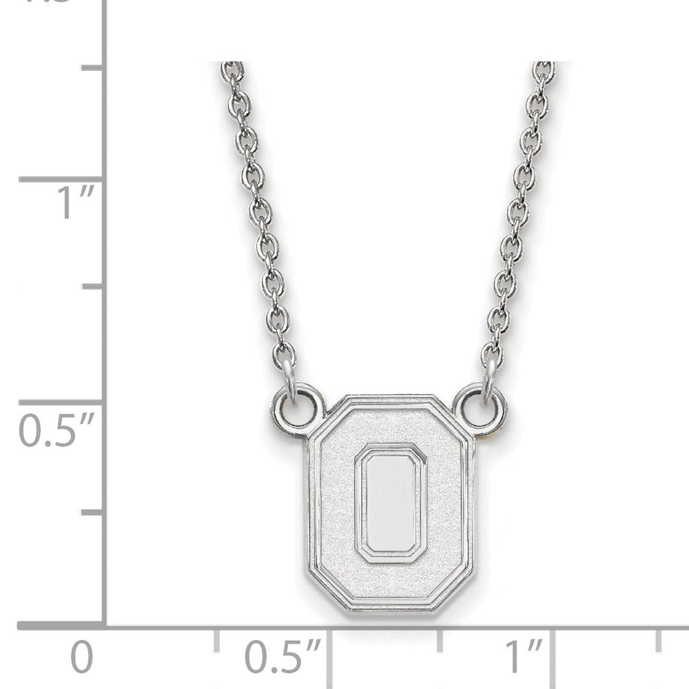 Sterling Silver Rhodium-plated LogoArt The Ohio State University Letter O Small Pendant 18 inch Necklace QSS053OSU-18