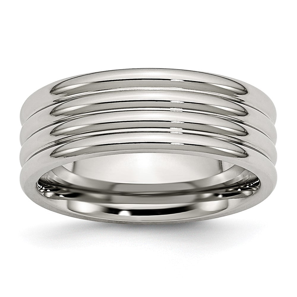 Stainless Steel Polished 8mm Grooved Band Size - 12