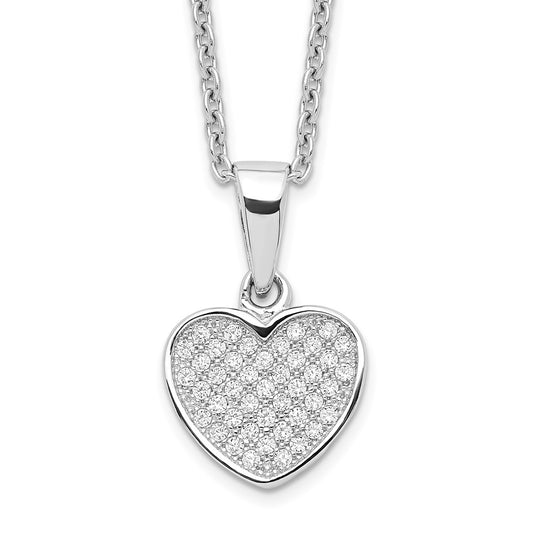 Brilliant Embers Sterling Silver Rhodium-plated 44 Stone 18 inch Micro Pav‚ CZ Heart Necklace with 2 Inch Extender 18 Inches