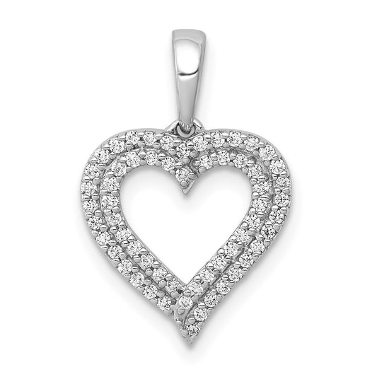 14k White Gold 1/4 carat Lab Grown Diamond VS/SI+ G+ Double Row Heart Pendant