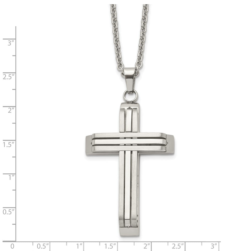 Stainless Steel Brushed and Polished Cross 22in Necklace