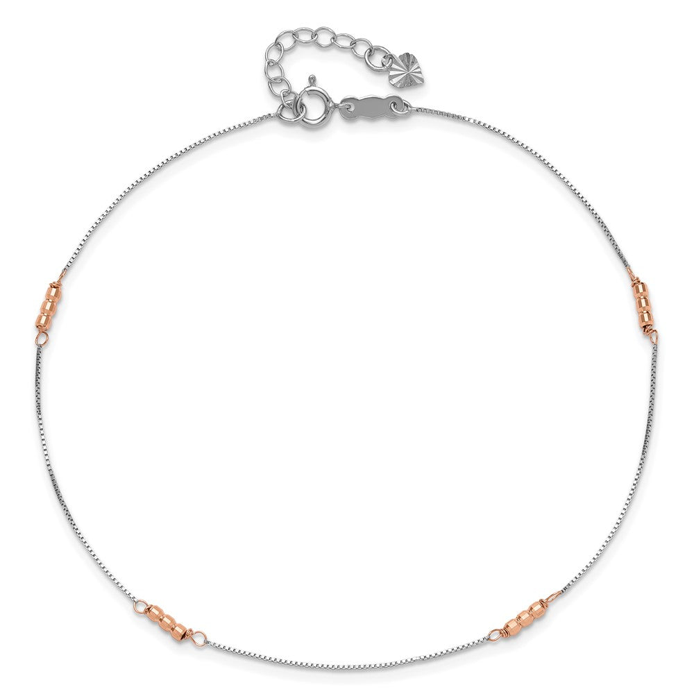 14K Two-Tone Mirror Beaded 9in Plus 1in ext. Anklet 9 inches