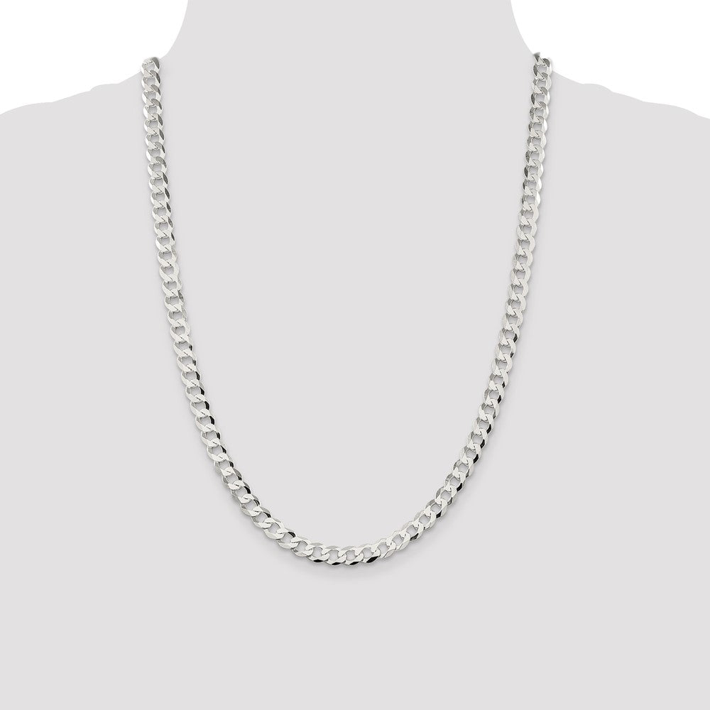 Sterling Silver 6.8mm Flat Curb Chain 24 Inches