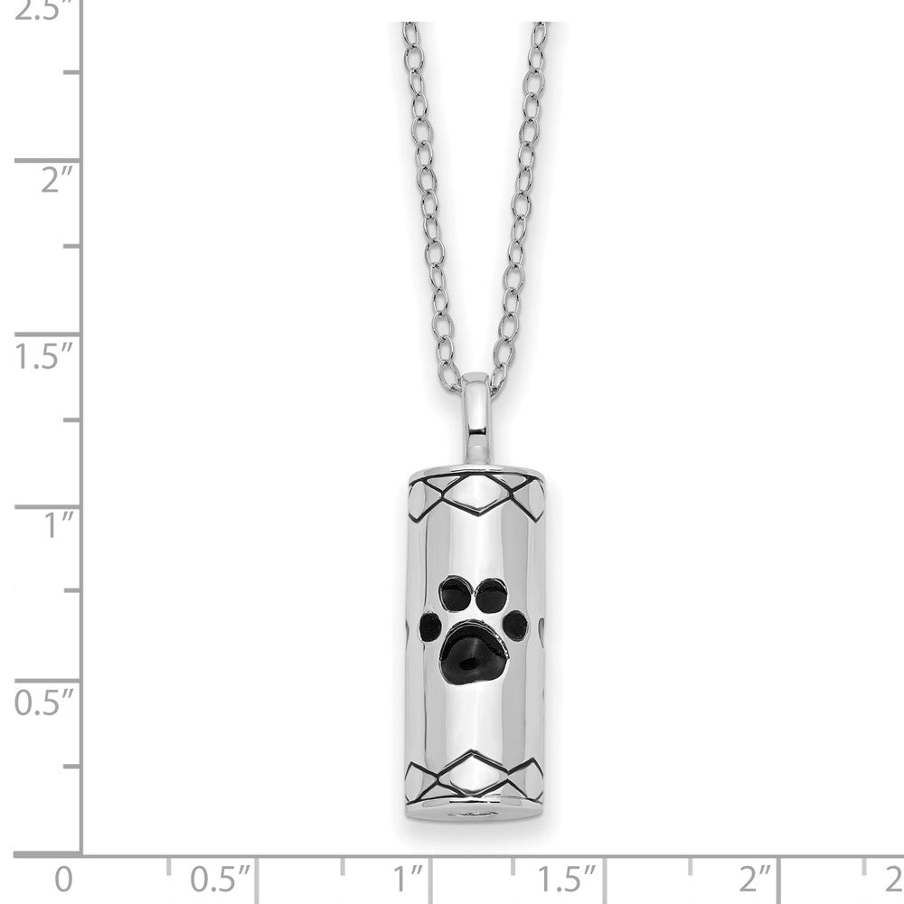 Sentimental Expressions Sterling Silver Rhodium-plated Antiqued Cylinder with Paws Ash Holder 18 Inch Necklace 18 Inches