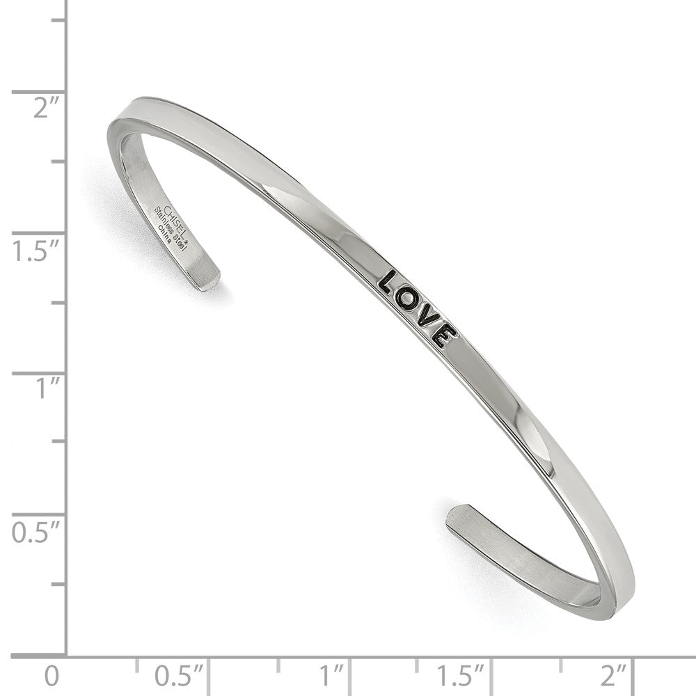 Stainless Steel Polished Love w/Crystal 3mm Cuff Bangle
