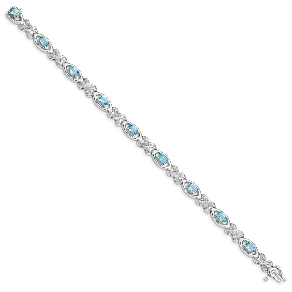 Sterling Silver Rhodium-plated Diamond & Light Swiss Blue Topaz Bracelet 7 inches