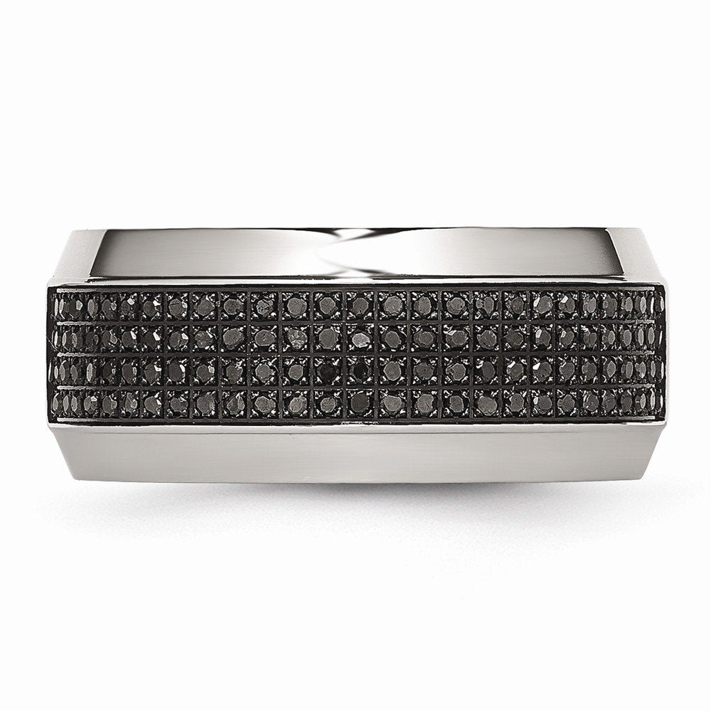 Stainless Steel Polished 1/3ct Black Diamond 10mm Band Size - 7