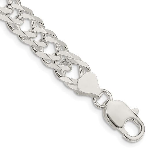 Sterling Silver 7.75mm 6 Side D/C Flat Double Curb Chain 7 inches