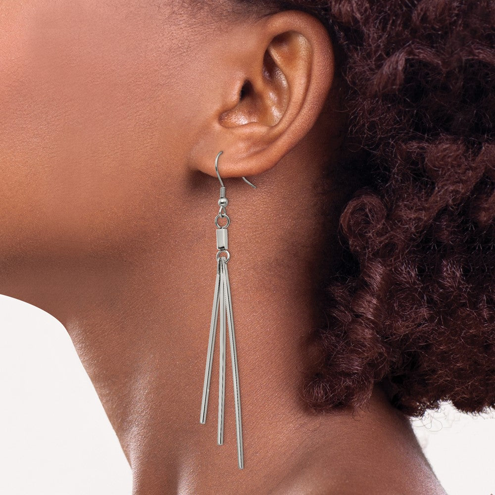 Stainless Steel Polished Graduated Three Bar Dangle Earrings
