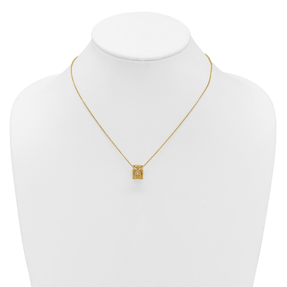 14K Polished Floral Bead with 1 Inch Ext. Necklace