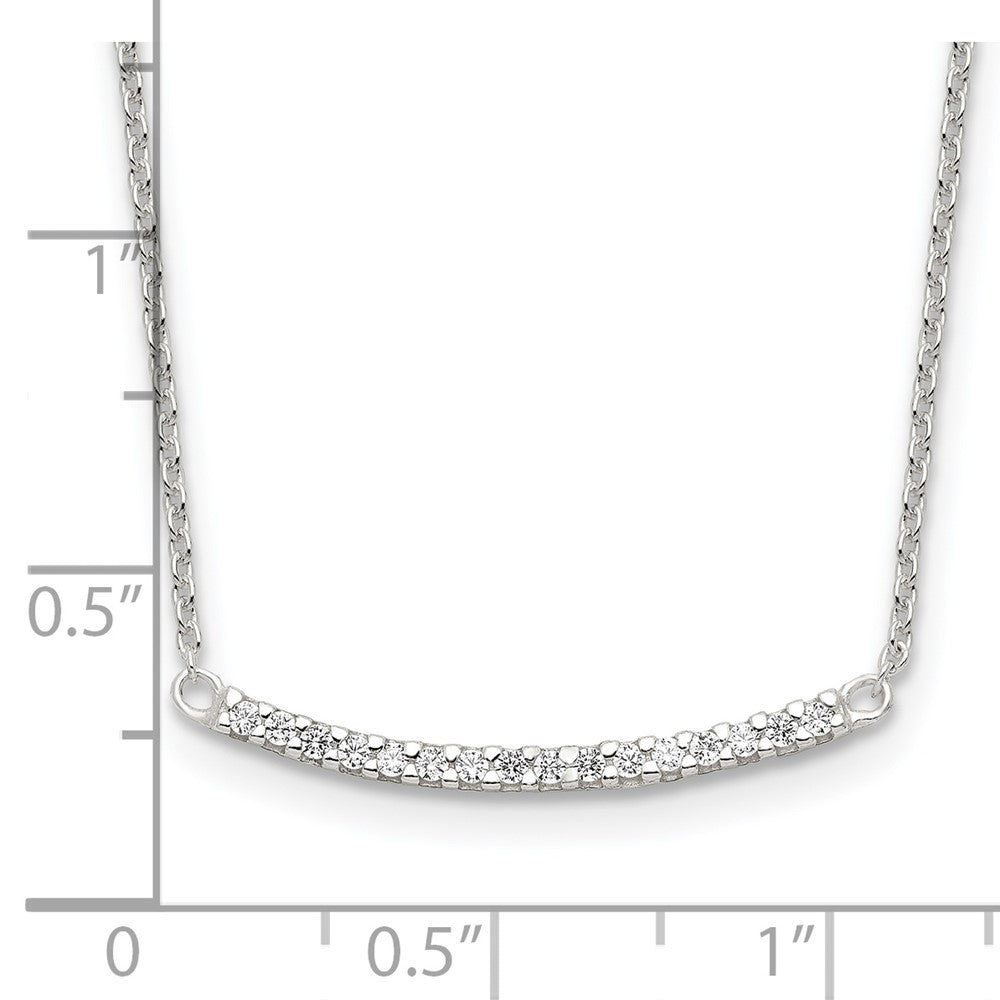 Sterling Silver CZ 18in Curved Bar Necklace 18 Inches