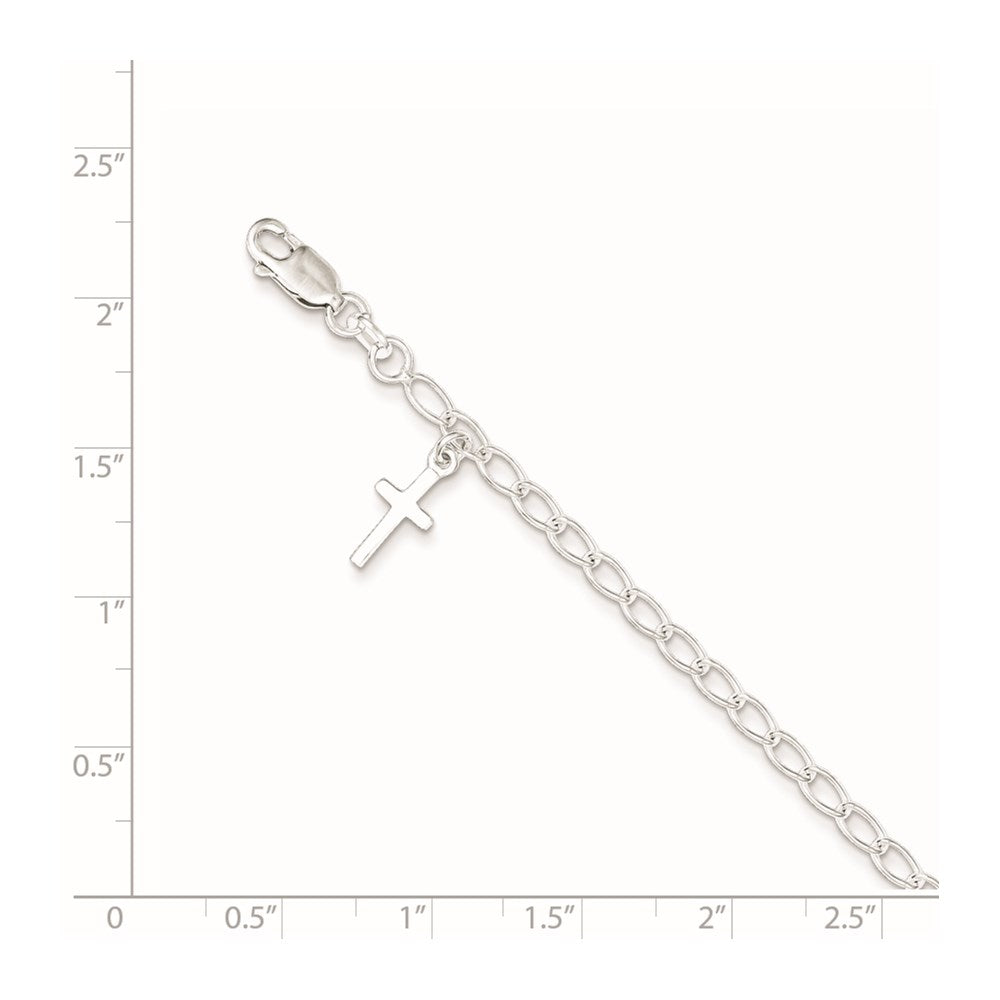 Sterling Silver Polished Latin Cross Charm with 1in Ext. Children's Bracele 7 inches