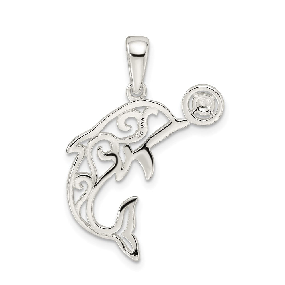 Sterling Silver Diamond-cut Dolphin w/Ball Pendant