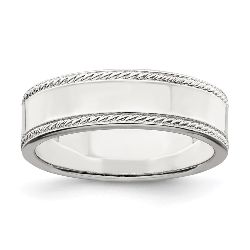 Sterling Silver 6mm Flat with Rope Edge Size 8 Band