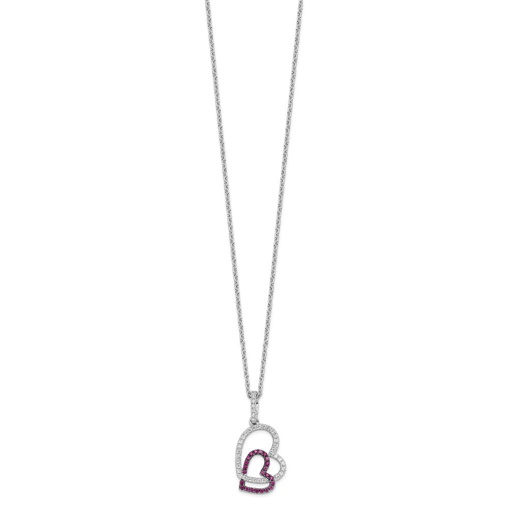 Brilliant Embers Sterling Silver Rhodium-plated 62 Stone 18 inch Micro Pav‚ Red and White CZ Heart Necklace with 2 Inch Extender 18 Inches