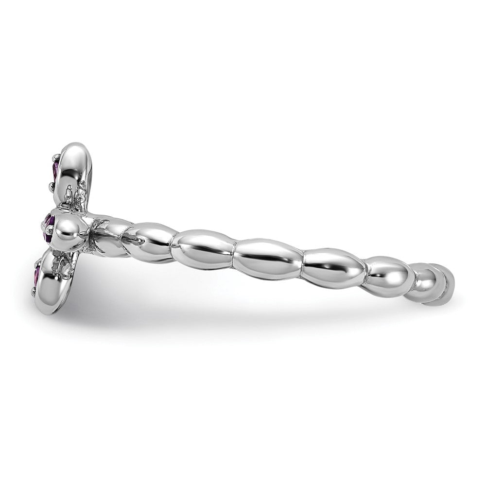 Sterling Silver Stackable Expressions Rhodium-plated Amethyst Cross Ring Size -9