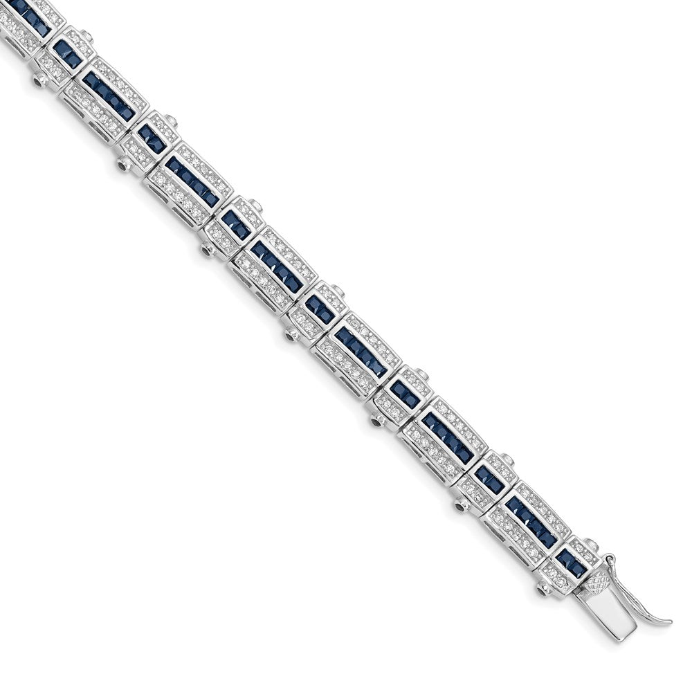 Sterling Silver Rhodium-plated Sapphire & CZ Bracelet 7 inches