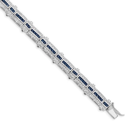 Sterling Silver Rhodium-plated Sapphire & CZ Bracelet 7 inches