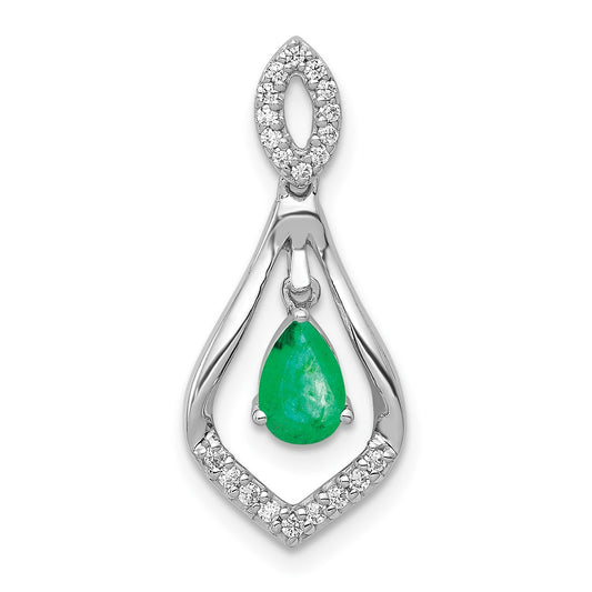 14k White Gold 1/10 carat Lab Grown Diamond VS/SI+ G+ and Lab Created Emerald Dangle Pendant