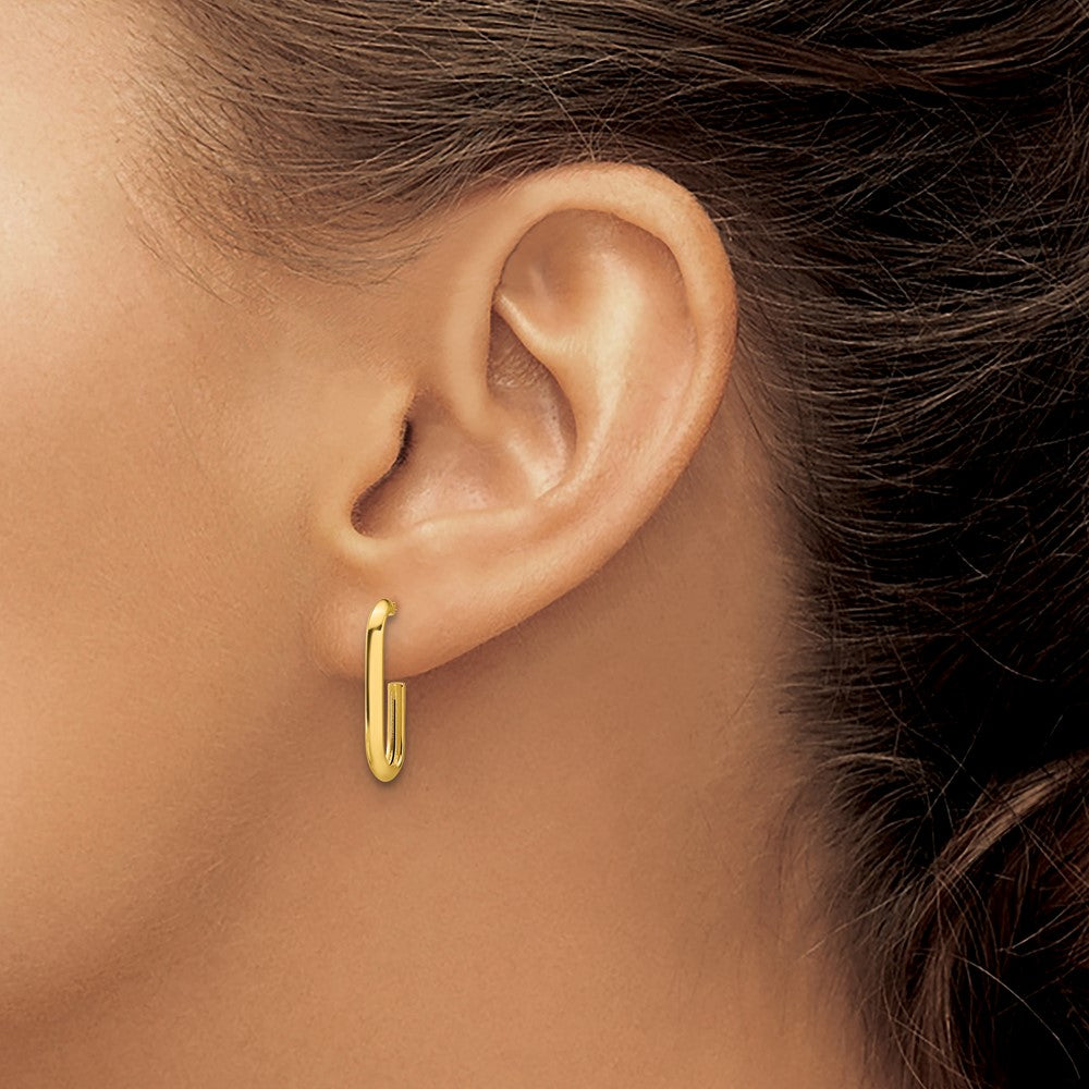14K Gold Polished Knife Edge Oval Post J-Hoop Earrings